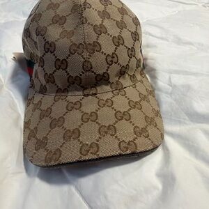 Gucci Beige/Brown GG Canvas Baseball Cap with Web Stripe